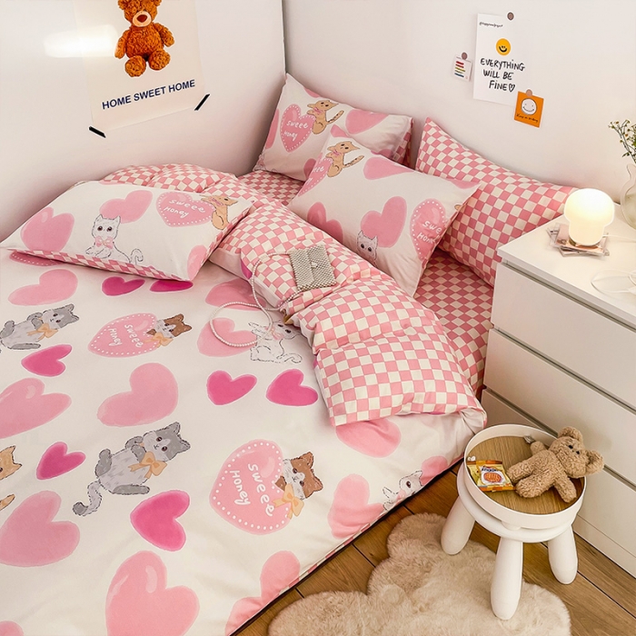 91家纺网 家纺一手货源 找家纺 安哆啦 2022春夏新款13372全棉四件套 小甜猫