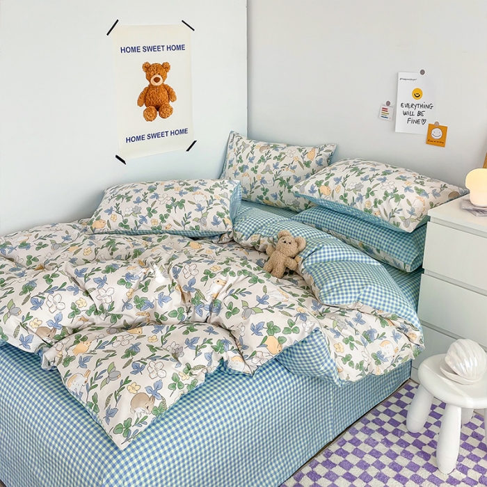 91家纺网 家纺一手货源 找家纺 安哆啦 2022春夏新款13372全棉四件套 悠眠花房