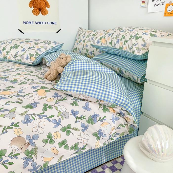 91家纺网 家纺一手货源 找家纺 安哆啦 2022春夏新款13372全棉四件套 悠眠花房