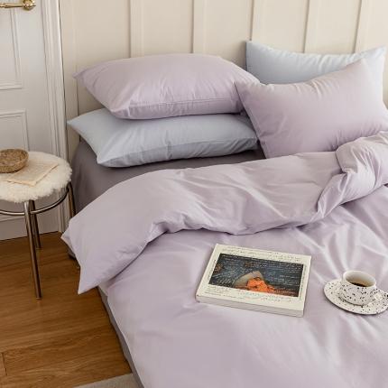 北欧风ins纯棉水洗棉床四件套全棉简约被套床单上三件套床笠 千夏紫-水貂灰