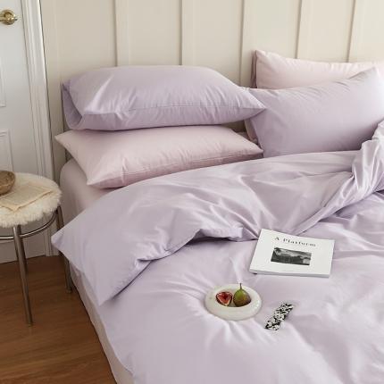 北欧风ins纯棉水洗棉床四件套全棉简约被套床单上三件套床笠 千夏紫-微微紫