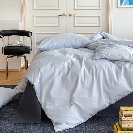 北欧风ins纯棉水洗棉床四件套全棉简约被套床单上三件套床笠 浅蓝+藏青