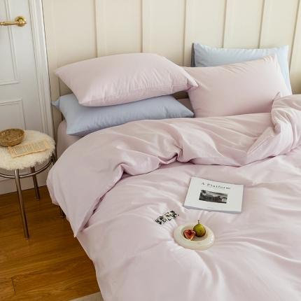 北欧风ins纯棉水洗棉床四件套全棉简约被套床单上三件套床笠 微微紫