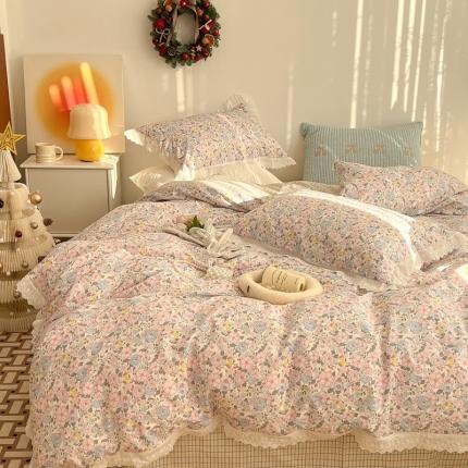 91家纺网 家纺一手货源 找家纺 （总）昔可家纺 2022新款全棉仙仙蕾丝碎花四件套