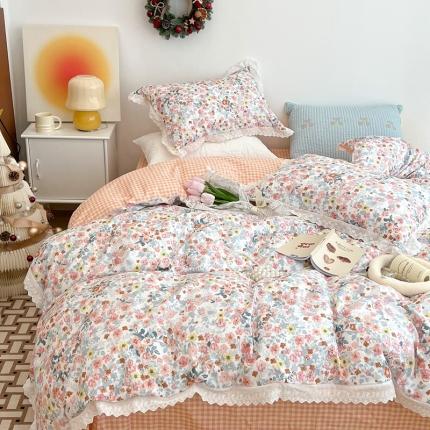 91家纺网 家纺一手货源 找家纺 （总）昔可家纺 2022新款全棉仙仙蕾丝碎花四件套