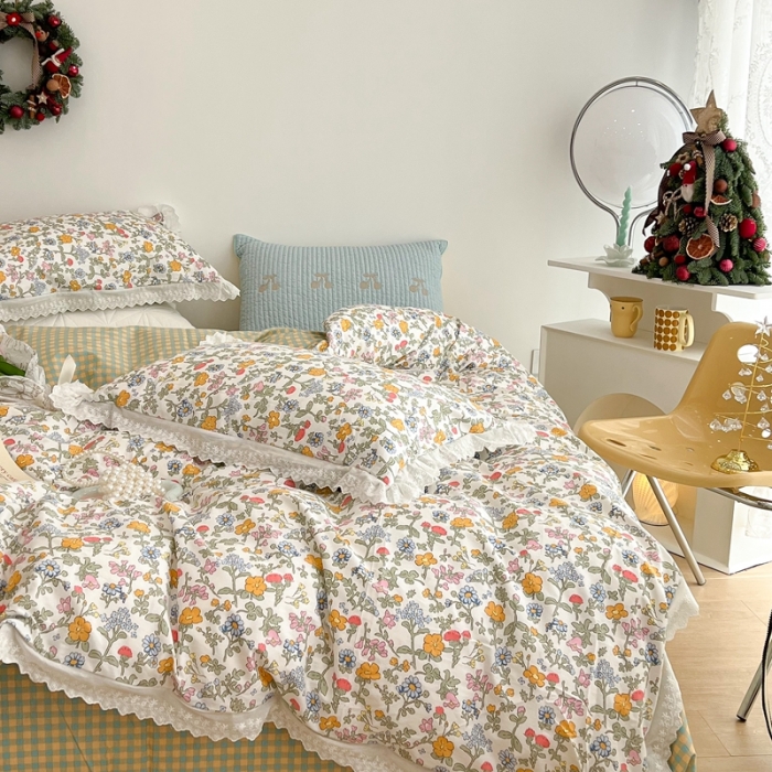 91家纺网 家纺一手货源 找家纺 （总）昔可家纺 2022新款全棉仙仙蕾丝碎花四件套