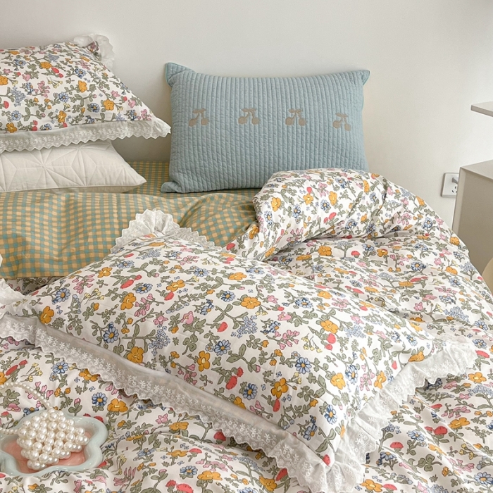 91家纺网 家纺一手货源 找家纺 （总）昔可家纺 2022新款全棉仙仙蕾丝碎花四件套