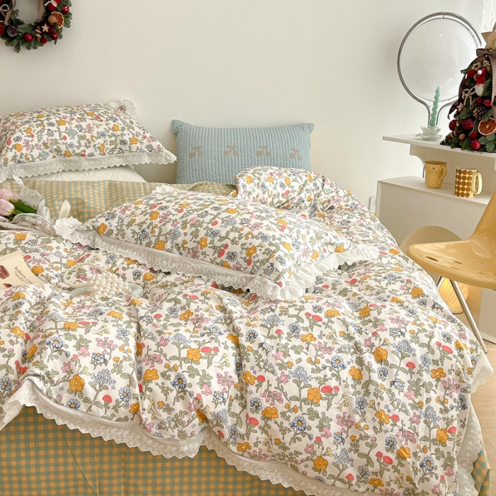 91家纺网 家纺一手货源 找家纺 （总）昔可家纺 2022新款全棉仙仙蕾丝碎花四件套