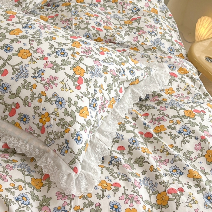 91家纺网 家纺一手货源 找家纺 （总）昔可家纺 2022新款全棉仙仙蕾丝碎花四件套