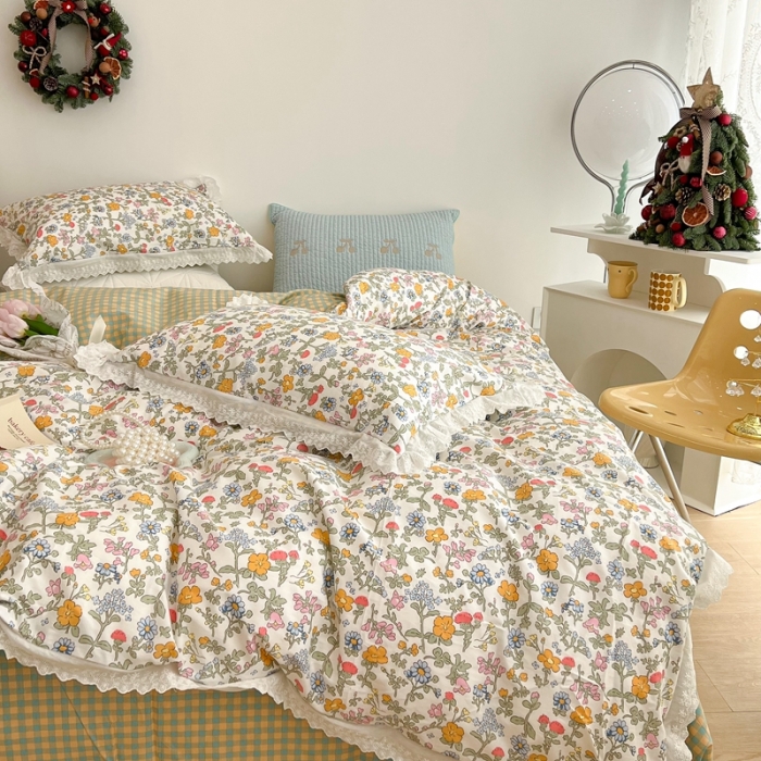 91家纺网 家纺一手货源 找家纺 昔可家纺 2022新款全棉仙仙蕾丝碎花四件套 花开半夏