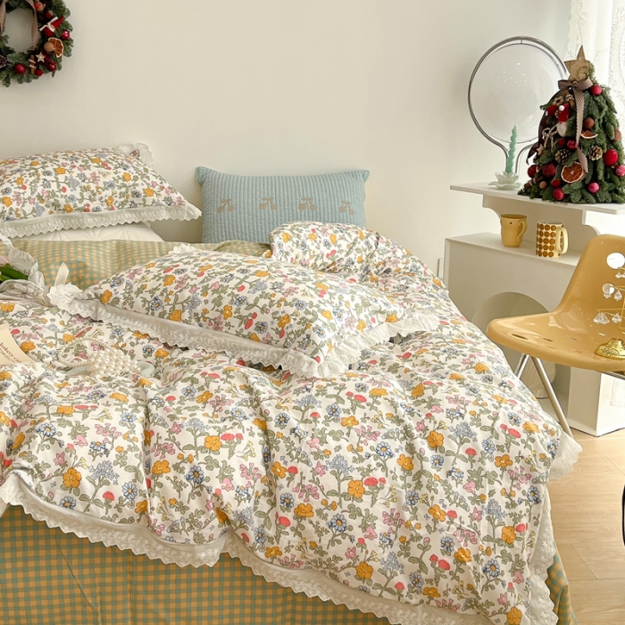 91家纺网 家纺一手货源 找家纺 昔可家纺 2022新款全棉仙仙蕾丝碎花四件套 花开半夏