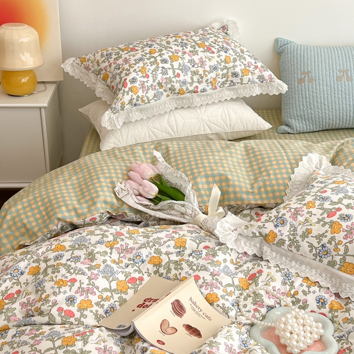 91家纺网 家纺一手货源 找家纺 昔可家纺 2022新款全棉仙仙蕾丝碎花四件套 花开半夏