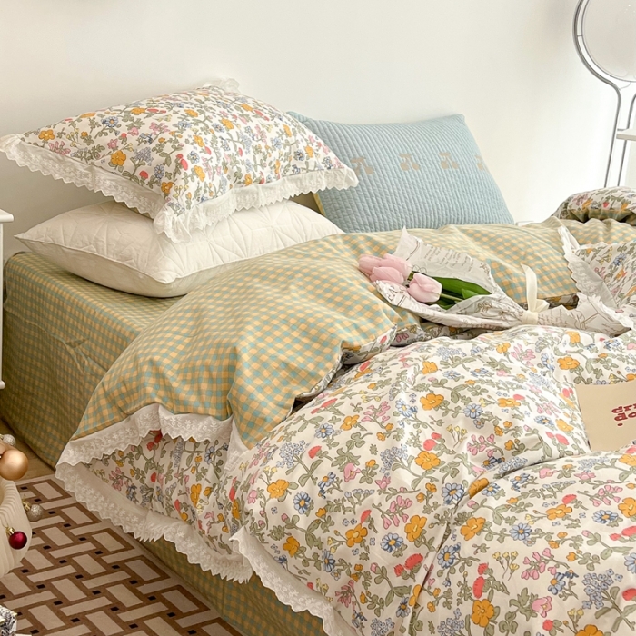 91家纺网 家纺一手货源 找家纺 昔可家纺 2022新款全棉仙仙蕾丝碎花四件套 花开半夏