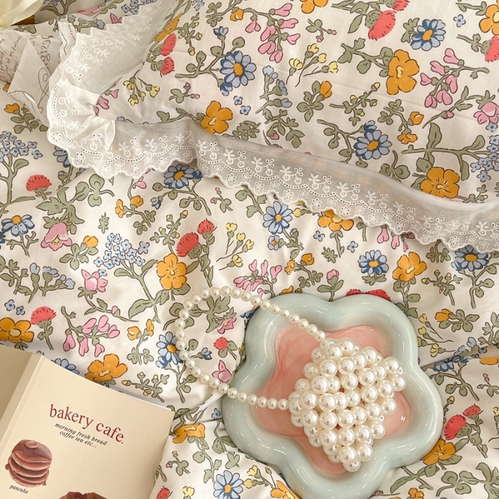 91家纺网 家纺一手货源 找家纺 昔可家纺 2022新款全棉仙仙蕾丝碎花四件套 花开半夏