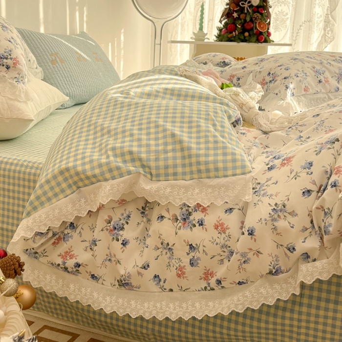 91家纺网 家纺一手货源 找家纺 昔可家纺 2022新款全棉仙仙蕾丝碎花四件套 缇香