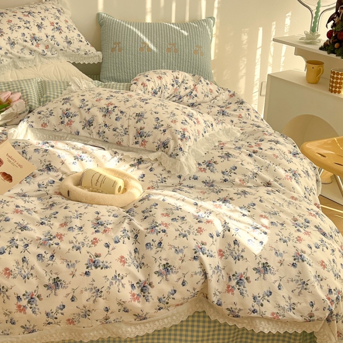 91家纺网 家纺一手货源 找家纺 昔可家纺 2022新款全棉仙仙蕾丝碎花四件套 缇香