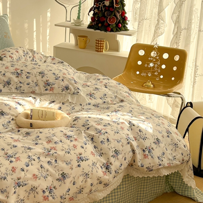 91家纺网 家纺一手货源 找家纺 昔可家纺 2022新款全棉仙仙蕾丝碎花四件套 缇香