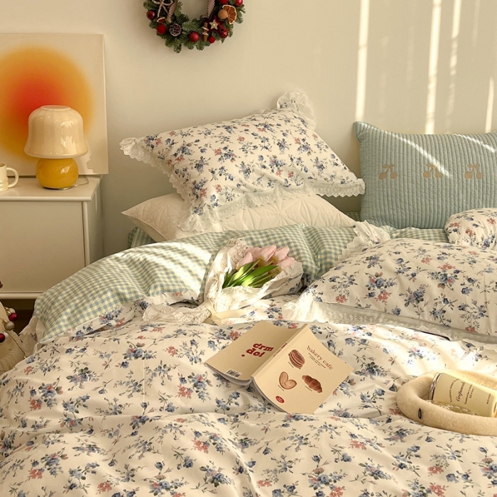 91家纺网 家纺一手货源 找家纺 昔可家纺 2022新款全棉仙仙蕾丝碎花四件套 缇香