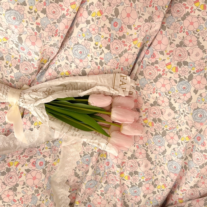 91家纺网 家纺一手货源 找家纺 昔可家纺 2022新款全棉仙仙蕾丝碎花四件套 微甜玛奇朵