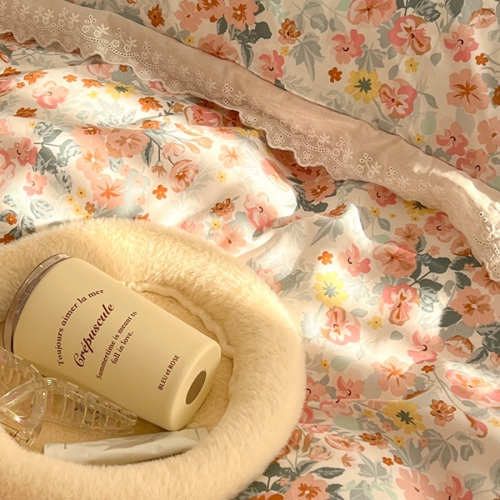 91家纺网 家纺一手货源 找家纺 昔可家纺 2022新款全棉仙仙蕾丝碎花四件套 醉梨花橙