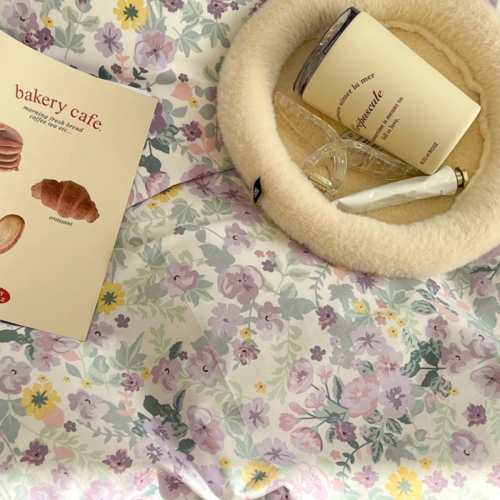 91家纺网 家纺一手货源 找家纺 昔可家纺 2022新款全棉仙仙蕾丝碎花四件套 醉梨花紫