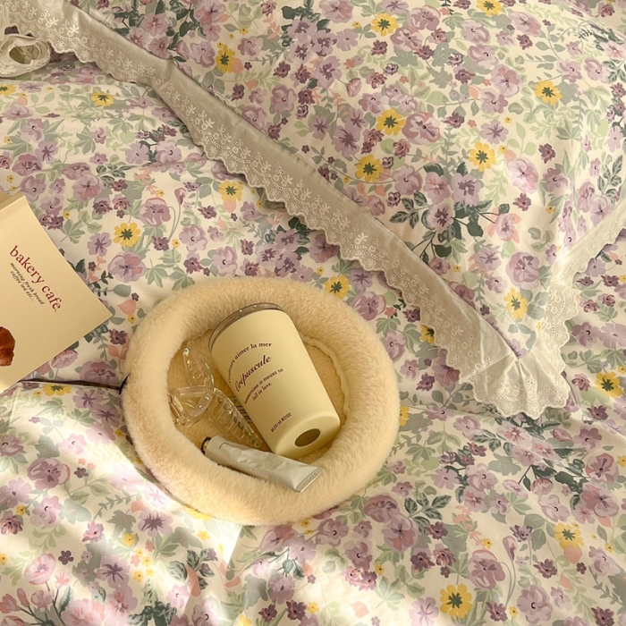 91家纺网 家纺一手货源 找家纺 昔可家纺 2022新款全棉仙仙蕾丝碎花四件套 醉梨花紫