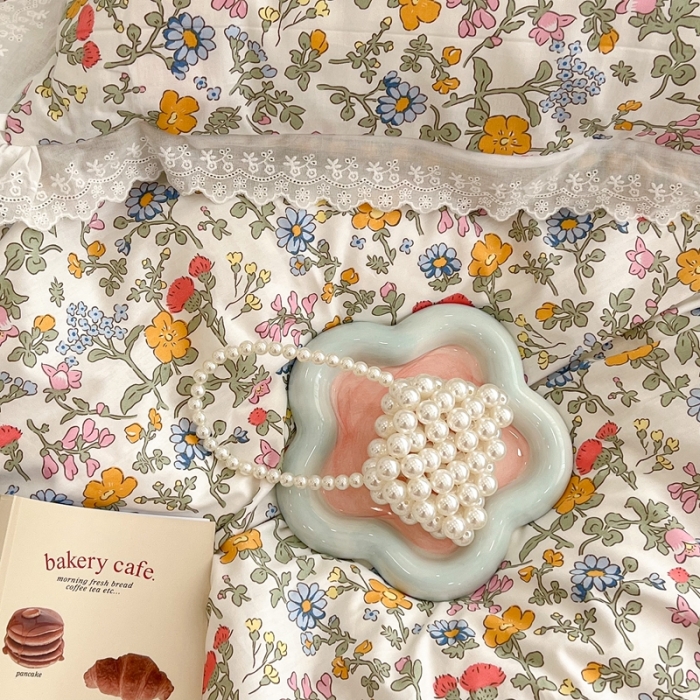 91家纺网 家纺一手货源 找家纺 昔可家纺 2022新款全棉仙仙蕾丝碎花四件套 花开半夏