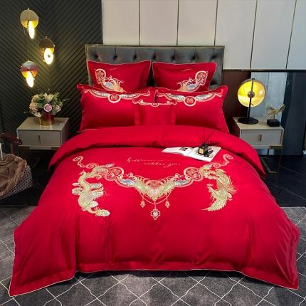 91家纺网 家纺一手货源 找家纺 理想家家纺2022新款水洗真丝刺绣婚庆四件套 龙凤呈祥