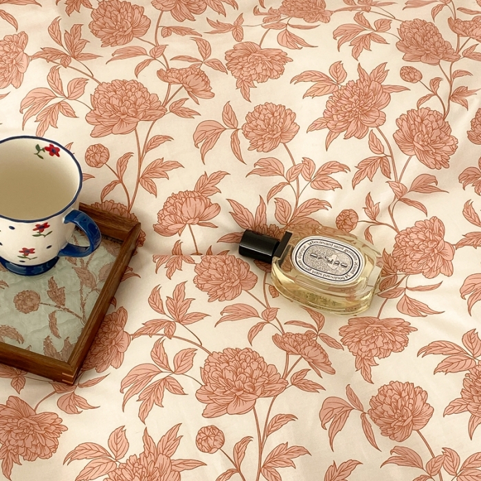 91家纺网 家纺一手货源 找家纺 昔可家纺 2022新款全棉复古杜桑系列四件套 雪山粉