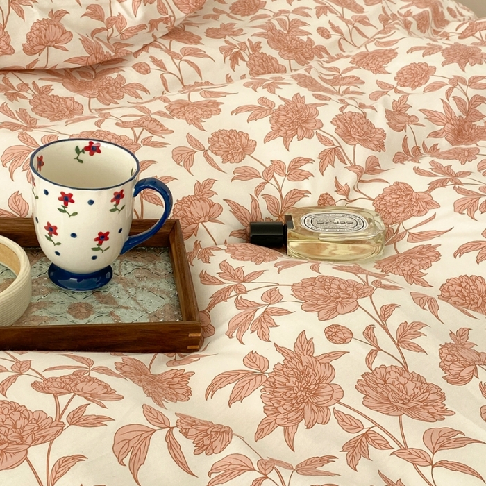 91家纺网 家纺一手货源 找家纺 昔可家纺 2022新款全棉复古杜桑系列四件套 雪山粉