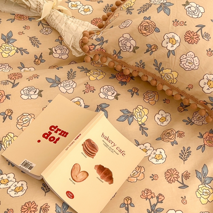 91家纺网 家纺一手货源 找家纺 昔可家纺 2022新款全棉毛球碎花款四件套 可可里甜咖