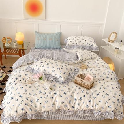 91家纺网 家纺一手货源 找家纺 （总）昔可家纺 2022新款全棉格子花边款四件套