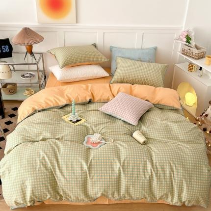 91家纺网 家纺一手货源 找家纺 （总）昔可家纺 2022新款全棉贝壳三角针格子款四件套