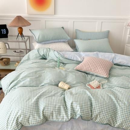 91家纺网 家纺一手货源 找家纺 （总）昔可家纺 2022新款全棉贝壳三角针格子款四件套