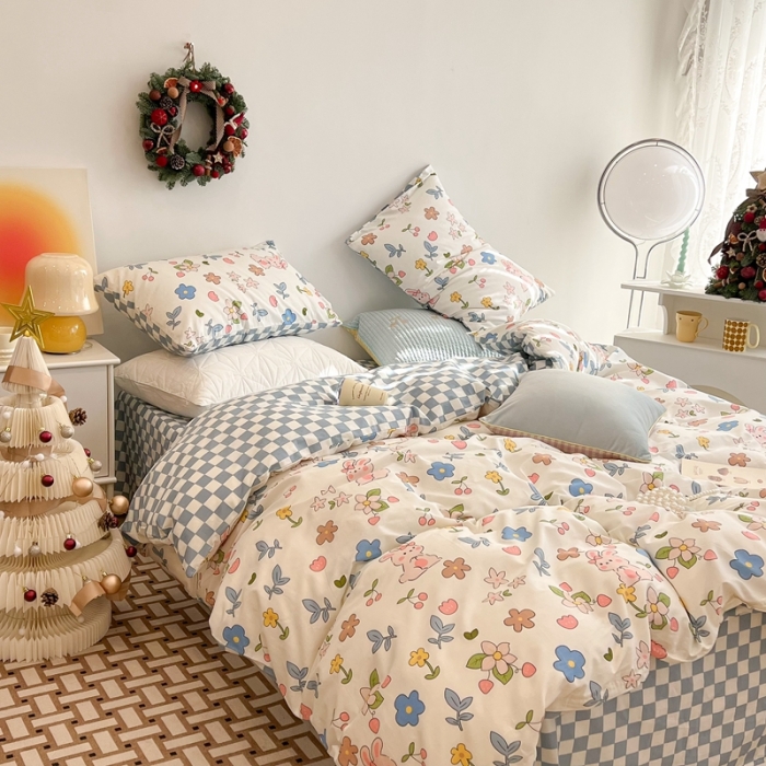 91家纺网 家纺一手货源 找家纺 昔可家纺 2022新款13372普通款四件套 花花兔宝白