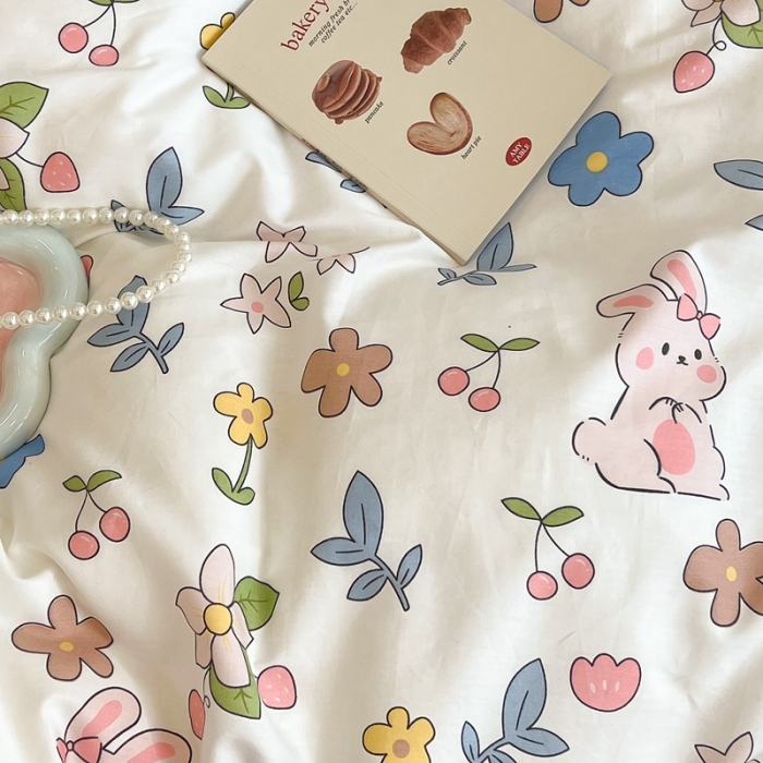 91家纺网 家纺一手货源 找家纺 昔可家纺 2022新款13372普通款四件套 花花兔宝白