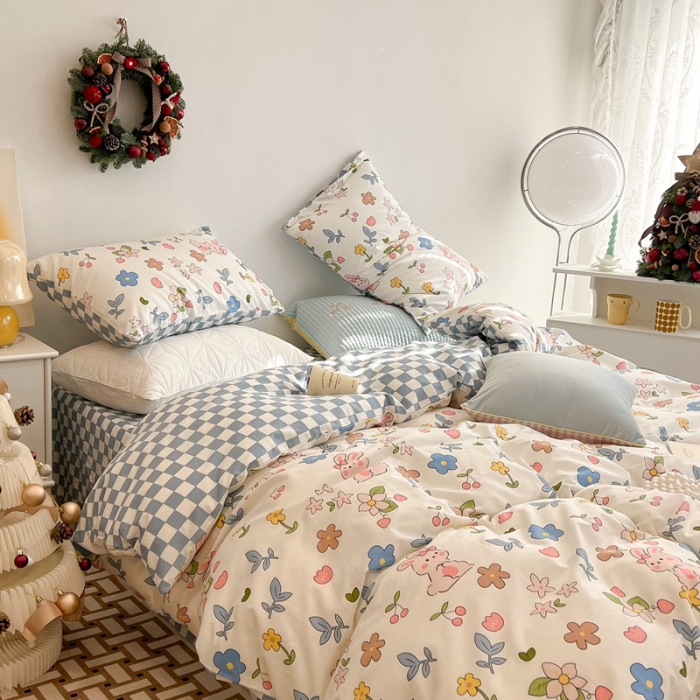 91家纺网 家纺一手货源 找家纺 昔可家纺 2022新款13372普通款四件套 花花兔宝白