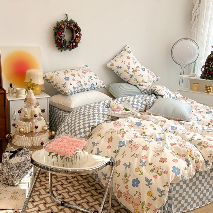 91家纺网 家纺一手货源 找家纺 昔可家纺 2022新款13372普通款四件套 花花兔宝白