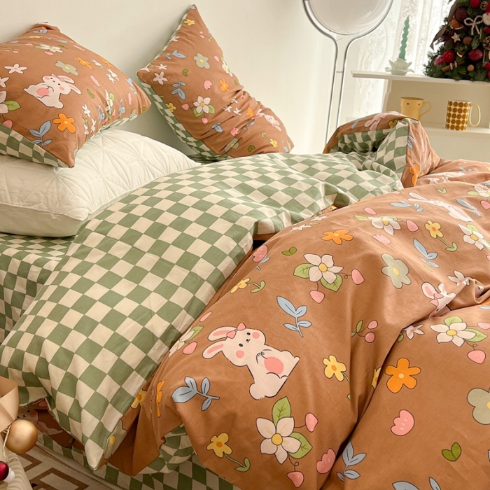 91家纺网 家纺一手货源 找家纺 昔可家纺 2022新款13372普通款四件套 花花兔宝咖