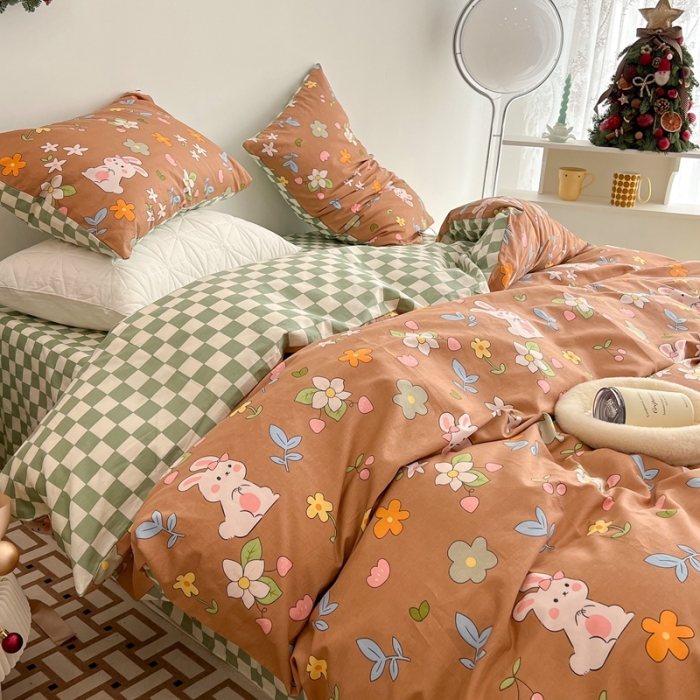 91家纺网 家纺一手货源 找家纺 昔可家纺 2022新款13372普通款四件套 花花兔宝咖