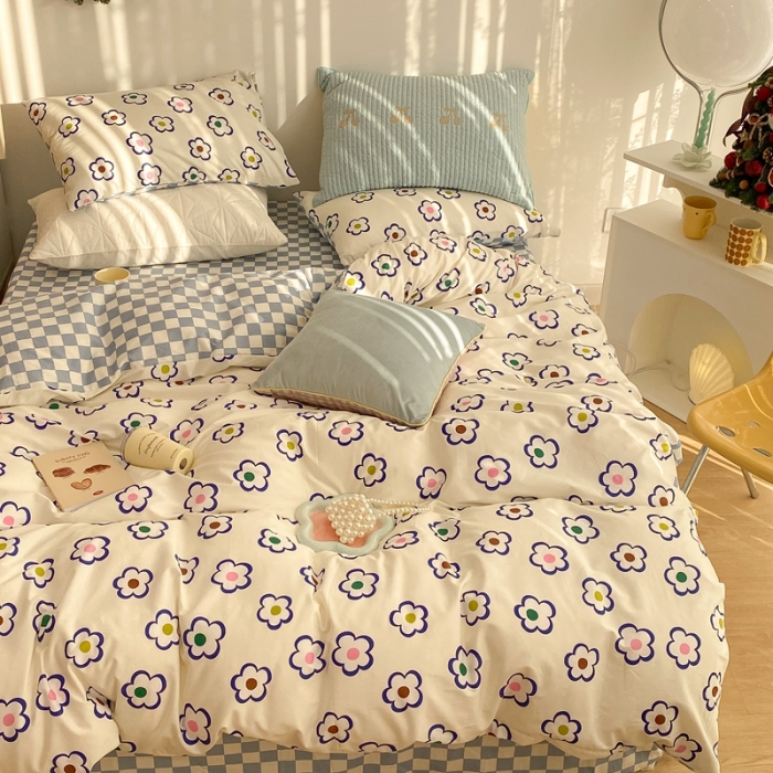 91家纺网 家纺一手货源 找家纺 昔可家纺 2022新款13372普通款四件套 棋盘克莱因蓝花