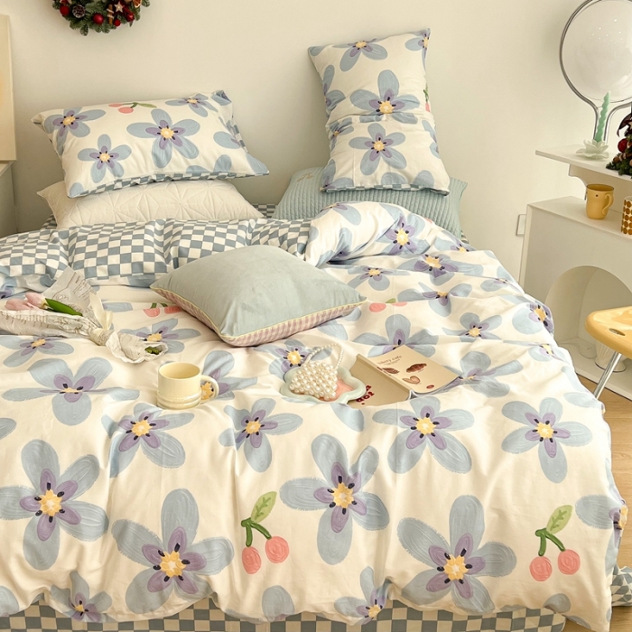 91家纺网 家纺一手货源 找家纺 昔可家纺 2022新款13372普通款四件套 棋盘油画樱桃