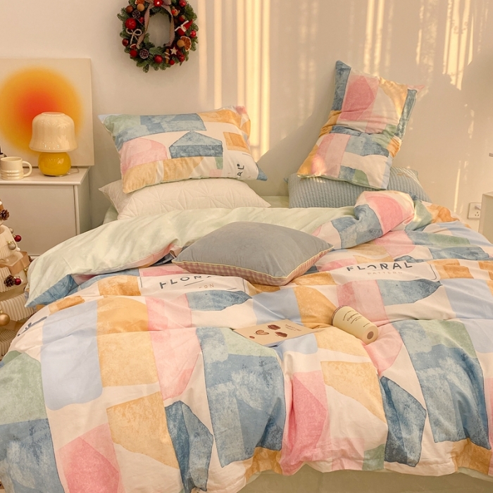 91家纺网 家纺一手货源 找家纺 昔可家纺 2022新款13372普通款四件套 晕染几何