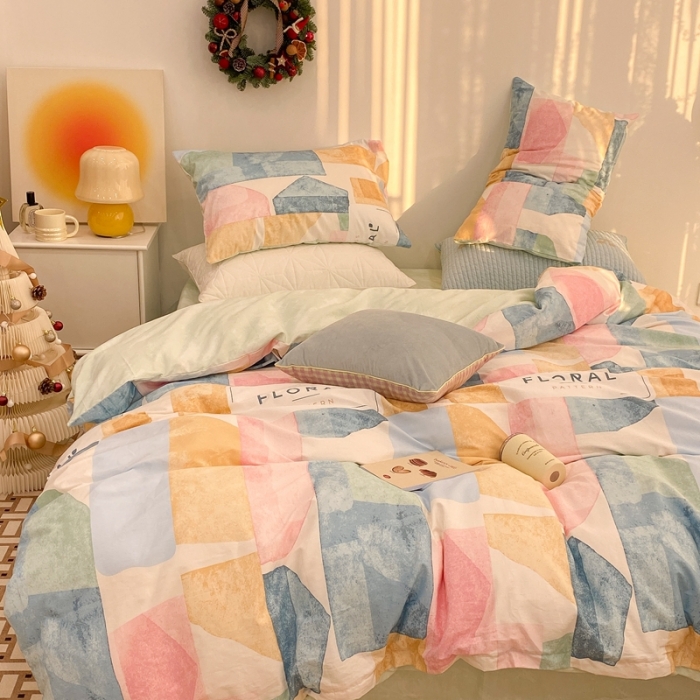 91家纺网 家纺一手货源 找家纺 昔可家纺 2022新款13372普通款四件套 晕染几何