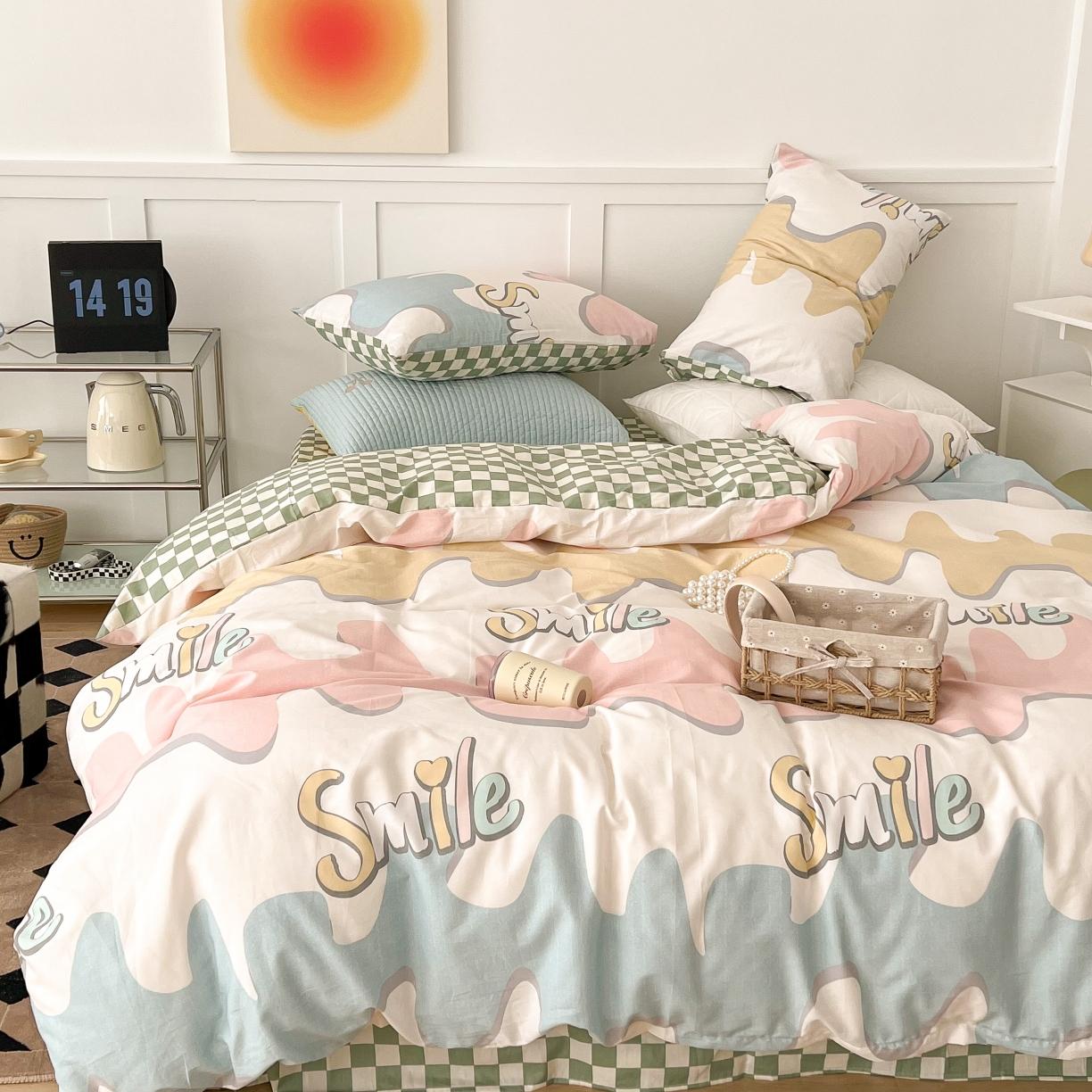 91家纺网 家纺一手货源 找家纺 昔可家纺 2022新款13372普通款四件套 彩色微笑