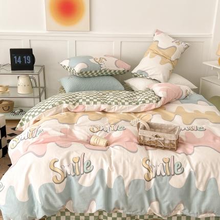 昔可家纺 2022新款13372普通款四件套 彩色微笑