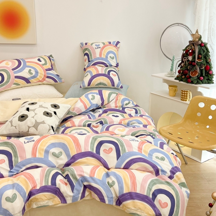 91家纺网 家纺一手货源 找家纺 昔可家纺 2022新款13372普通款四件套 涂鸦彩虹