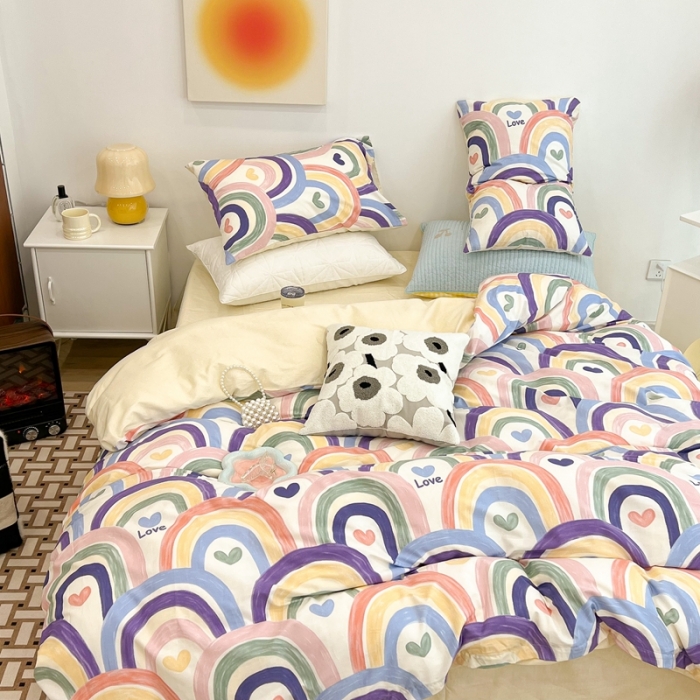 91家纺网 家纺一手货源 找家纺 昔可家纺 2022新款13372普通款四件套 涂鸦彩虹