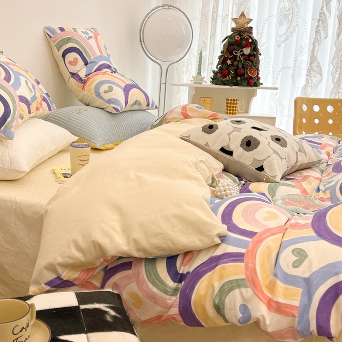 91家纺网 家纺一手货源 找家纺 昔可家纺 2022新款13372普通款四件套 涂鸦彩虹