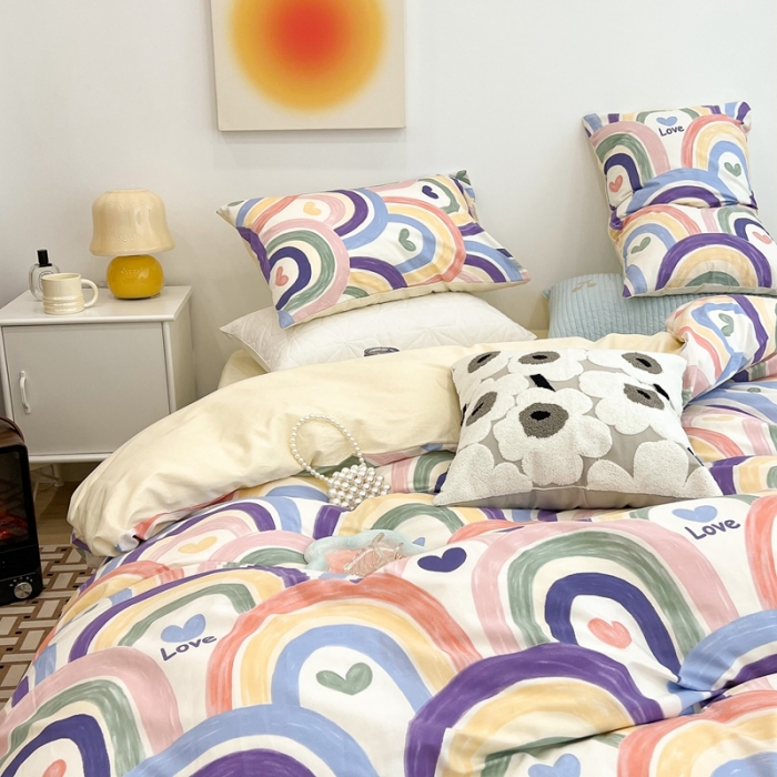 91家纺网 家纺一手货源 找家纺 昔可家纺 2022新款13372普通款四件套 涂鸦彩虹